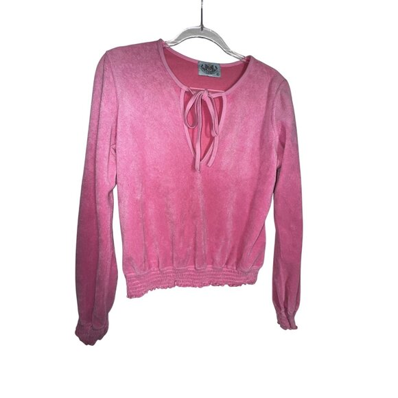 Vintage Juicy Couture Light Pink Terry Shirt Top Tie Neck Y2K Barbie XL Cute - Picture 1 of 5